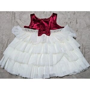 American Princess‎ Girls Party Dress Christmas Tiered Mesh Bow Pearl Size 9M